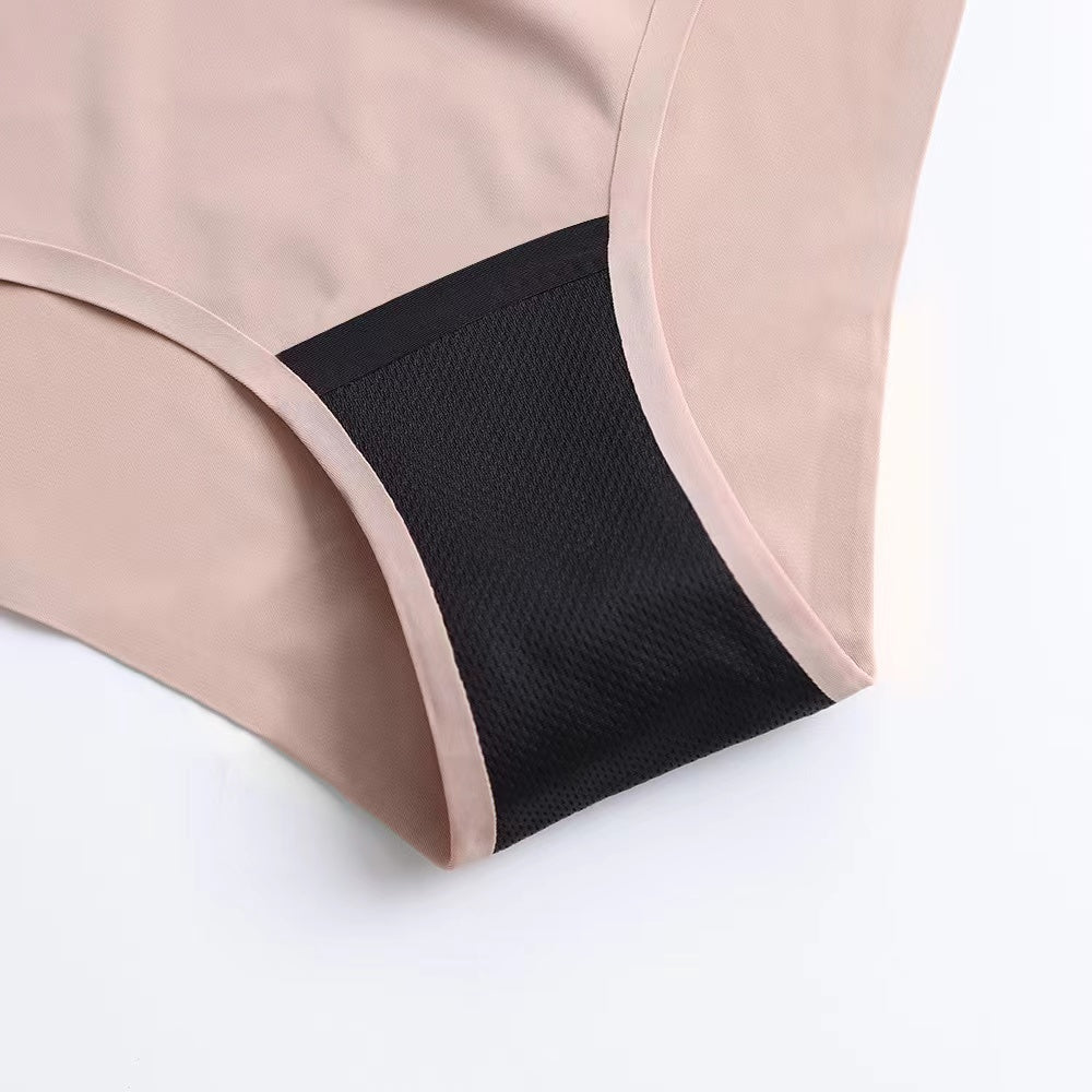 Close-up of the black cotton gusset inside Milk Tea Everyday Liner Cheeky Hipster underwear