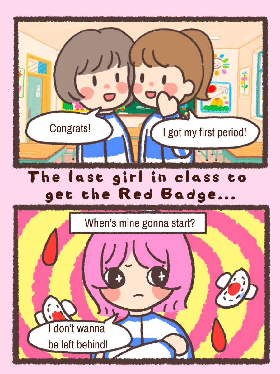 Illustrated story of a girl waiting for her first period while classmates celebrate theirs