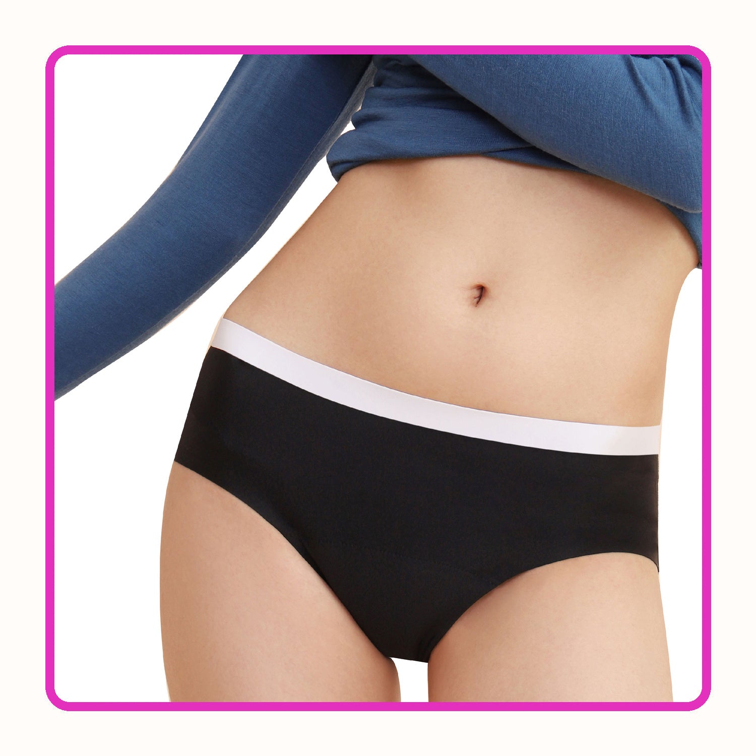 Black Classic Briefs with white waistband, front fit