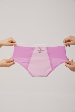 All-Night Classic Briefs 2.0 inside-out, showing the extended pink gusset reaching up the back to the waistband
